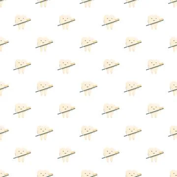 Cartoon tooth characters brushing teeth seamless pattern Stock Illustration