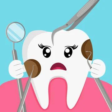 Cartoon tooth decay. Dental problem vector illustration. イラスト素材