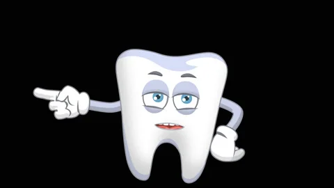 Cartoon Tooth Left Pointer Bad Gesture Speak Animation with Alpha channel Stock Footage 94827739