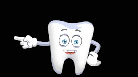 Cartoon Tooth Left Pointer Good Gesture Speak Animation with Alpha channel Stock Footage 94827900