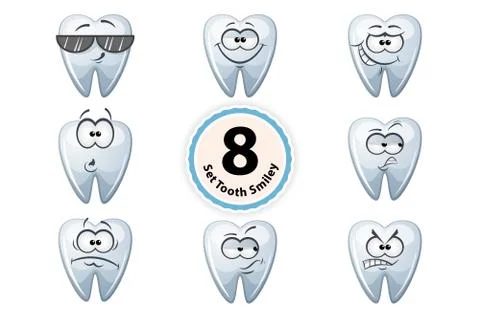 Cartoon tooth smiley satisfaction, self-confidence, surpride, grin, oh Illustrazione stock