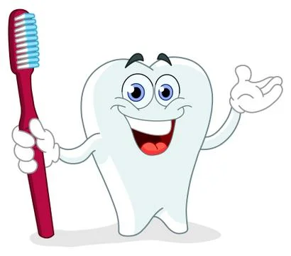 Cartoon tooth with toothbrush Stock Illustration