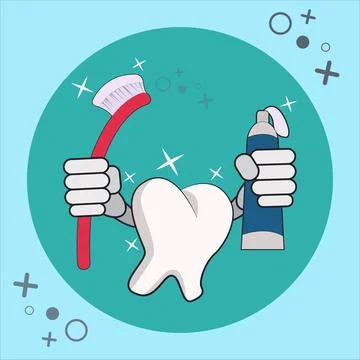 Cartoon tooth with a toothbrust and toothpaste vector illustration Stock Illustration