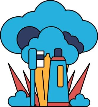 A cartoon of a toothbrush and toothpaste with a cloud in the background Stock Illustration