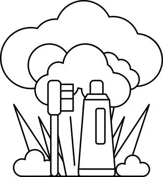 A cartoon of a toothbrush and toothpaste with a cloud in the background Stock Illustration