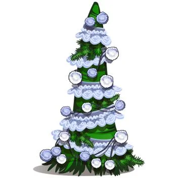 Cartoon topiary in the form of a cone Christmas tree with bauble, white lace Stock Illustration