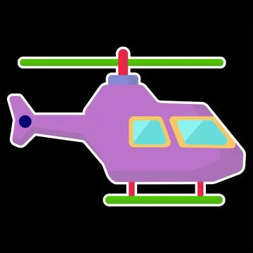 Cartoon toy helicopter flat vector illustration on a black background. Stock Illustration
