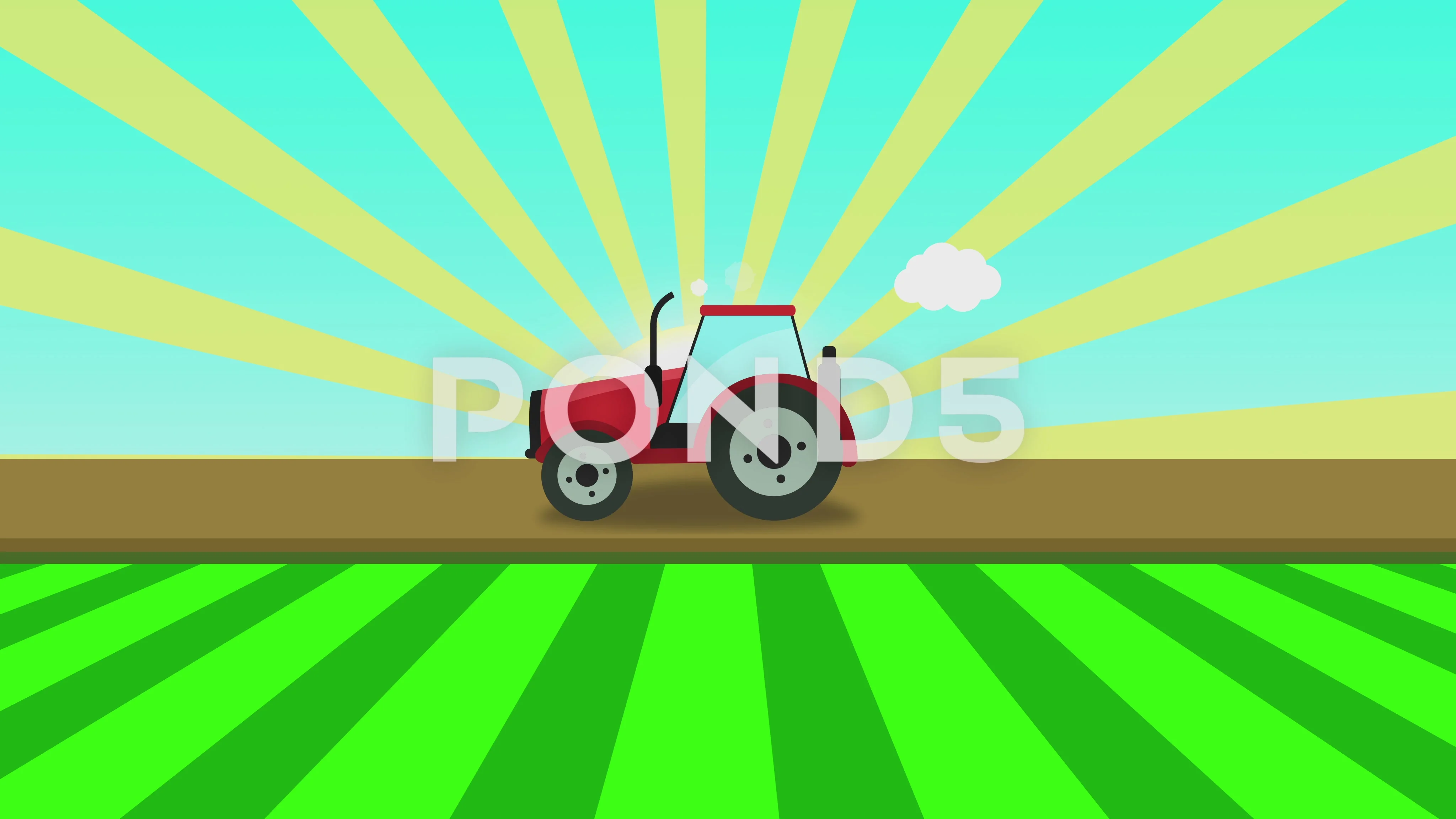 Cartoon tractor cycle animation in the f... | Stock Video | Pond5