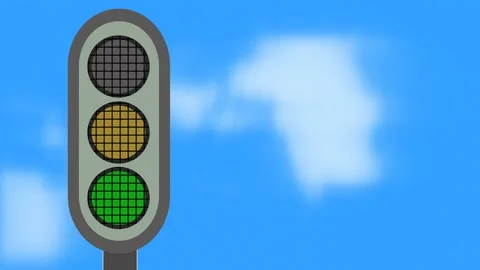 Cartoon traffic light blinking against a cloudy sky Stock Footage 187552676