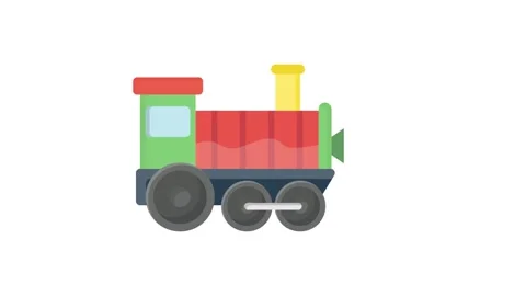 Cartoon train featuring a red and green engine, set against a simple backgr.. Stock Footage 332474872