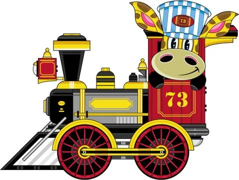 Cartoon Train with Giraffe Driver Stock-Illustration