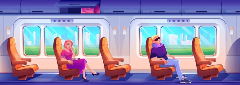 Cartoon train interior with Illustrazione stock
