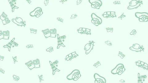 Cartoon Travel Pattern Background - Seamless Design for Vacation Vibes. Stock Footage 320160086