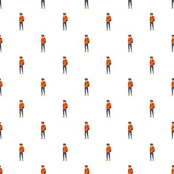 Cartoon traveler with backpack in a seamless pattern 스톡 일러스트