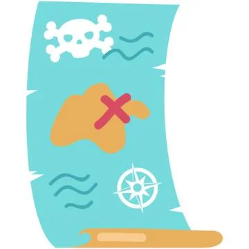 Cartoon treasure map vector with island in ocean Stock Illustration