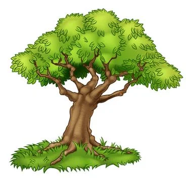 Cartoon Tree and Grass Illustrazione stock