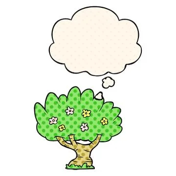 Cartoon tree and thought bubble in comic book style Stock Illustration