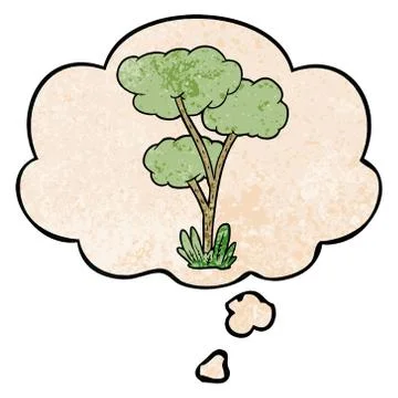 Cartoon tree and thought bubble in grunge texture pattern style Stock Illustration