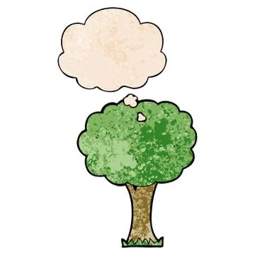 Cartoon tree and thought bubble in grunge texture pattern style 스톡 일러스트