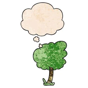Cartoon tree and thought bubble in grunge texture pattern style Stockillustratie
