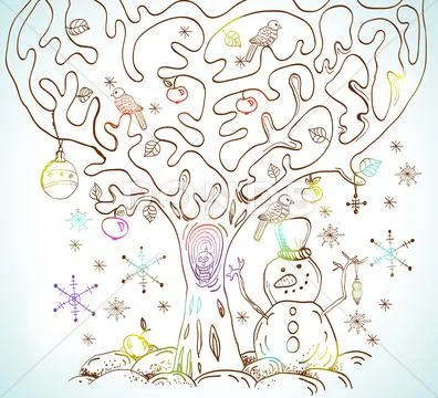 Cartoon tree with birds Stock Illustration