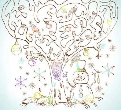 Cartoon tree with birds Stock Illustration