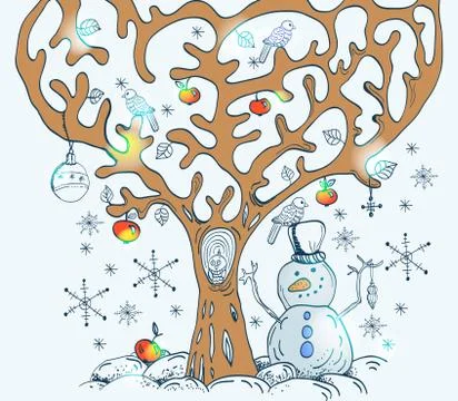 Cartoon tree with birds Stock Illustration