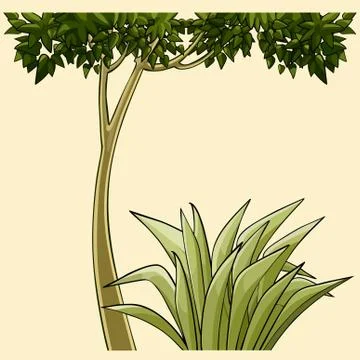 Cartoon tree with a bush of grass Stock Illustration
