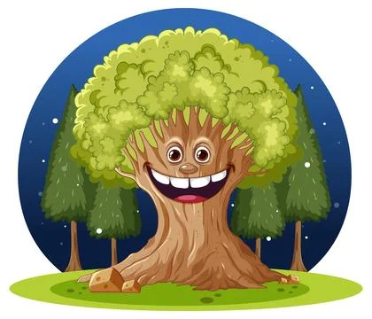 Cartoon Tree with Face Vector Stock Illustration