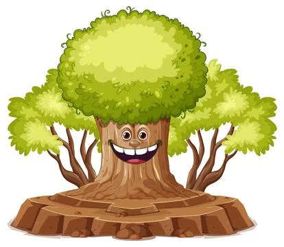 Cartoon Tree with Face Vector Stock Illustration
