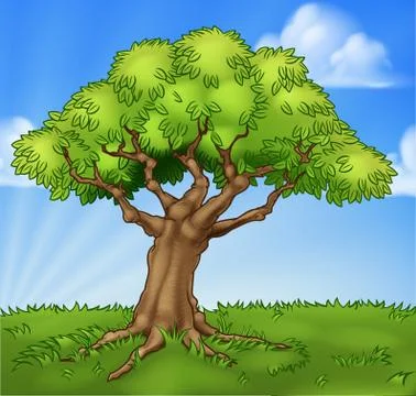 Cartoon Tree Field Landscape Background Scene 스톡 일러스트