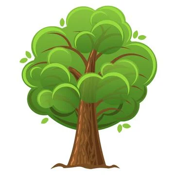Cartoon tree, green oak tree with luxuriant foliage. vector illustration. Stock Illustration