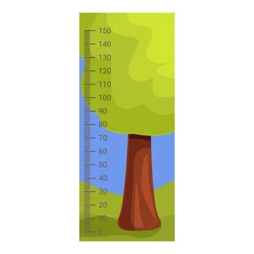 Cartoon tree growing next to height measurement chart with numbers for children Stock Illustration