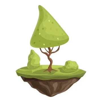 Cartoon tree growing on a tiny floating island Stock Illustration