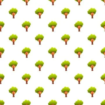 Cartoon tree house seamless pattern repeating background 스톡 일러스트