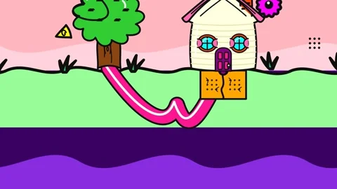 Cartoon Tree Root Growing Underground And Damaging House Foundation Animation Stock Footage 341372541