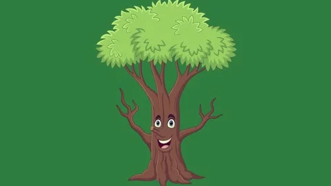 A cartoon tree with smiling face and green background isolated isolated on Stock Footage 336890139