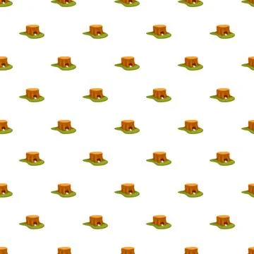 Cartoon tree stumps on green grass pattern Stock Illustration