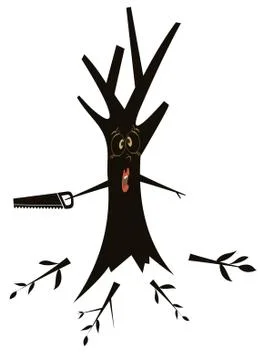 Cartoon tree using a hacksaw Stock Illustration