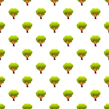 Cartoon treehouse pattern on white background Stock Illustration