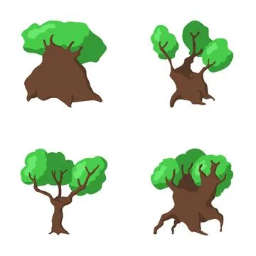 Cartoon trees collection showing different green foliage designs 스톡 일러스트