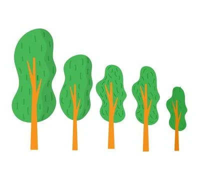 Cartoon trees in different sizes, simple greenery illustration. Environment Illustrazione stock