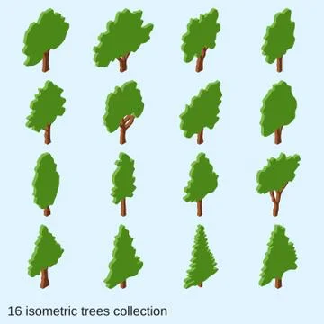 Cartoon trees isometric vector icons Stock Illustration