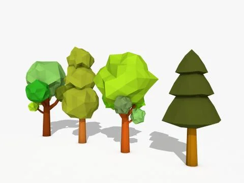 Cartoon trees low poly style Stock Illustration