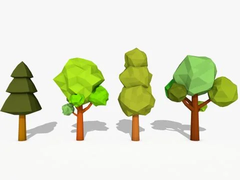 Cartoon trees low poly style Stock Illustration