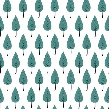Cartoon trees in a row, seamless pattern. Doodle forest or garden on a white Illustrazione stock