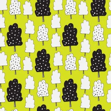 Cartoon Trees seamless pattern on bright background. Baby kids textile design Stock Illustration