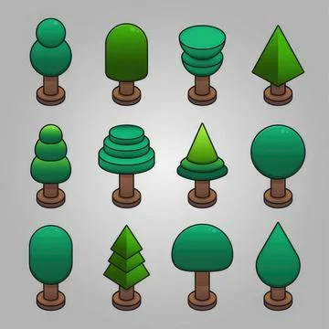 Cartoon trees set with different shapes and green colors 스톡 일러스트