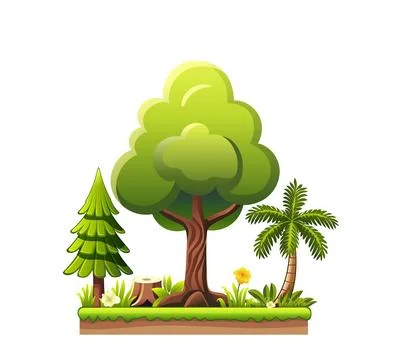 Cartoon trees set isolated on a white background Stock Illustration