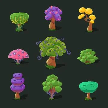 Cartoon Trees, Vector Set Stock Illustration